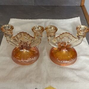 Amber Glass Dual Candle Holders